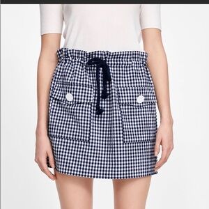 NWOT Unworn ZARA cute women white & navy gingham mini skirt size XS